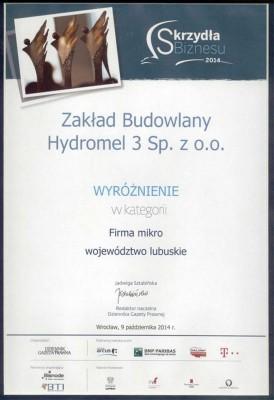 Skrzydła Biznesu 2014 – Wyróżnienie w kategorii: Firma mikro